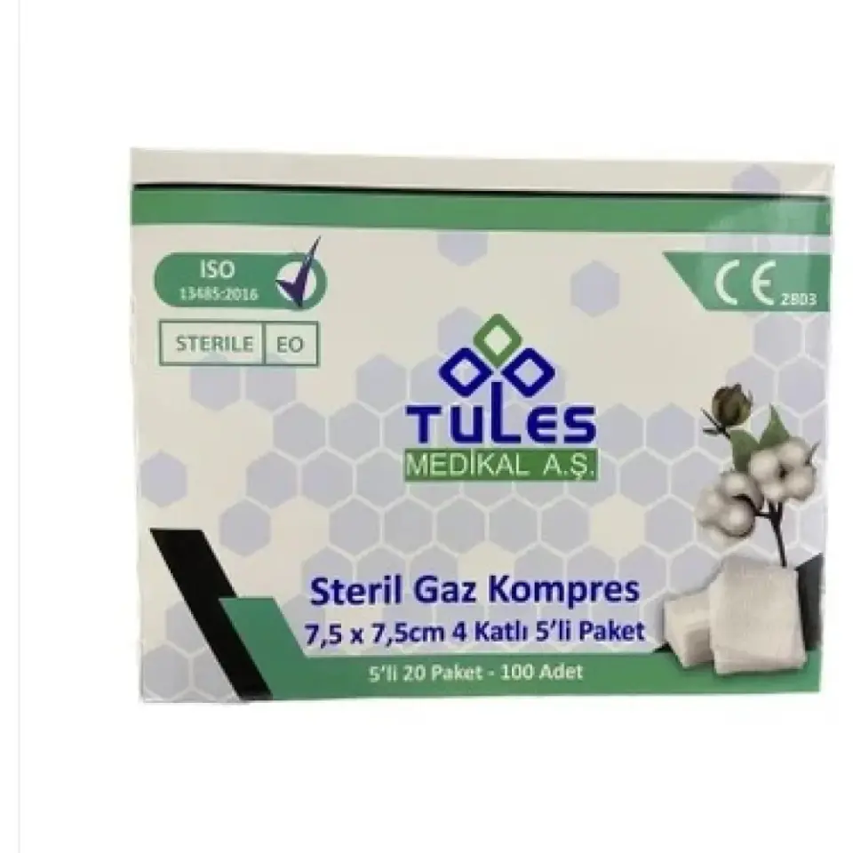 Tules Gaz Kompres 5 li Zarfda 100 lü Nonwoven