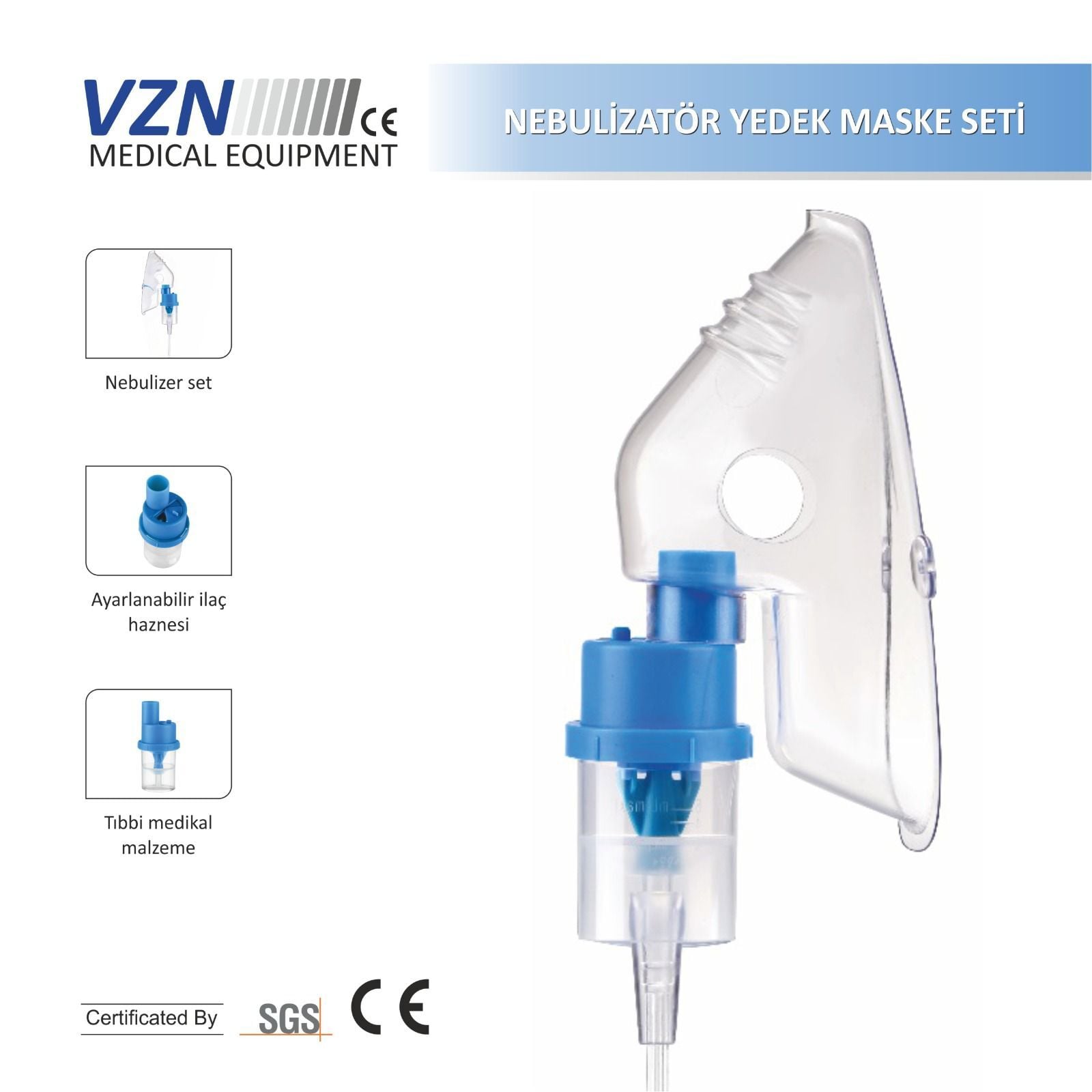 VZN Ayarlı Nebulizatör Maskesi Hazneli Yetişkin