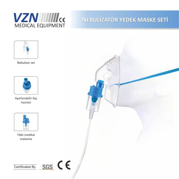 VZN Ayarlı Nebulizatör Maskesi Hazneli Yetişkin