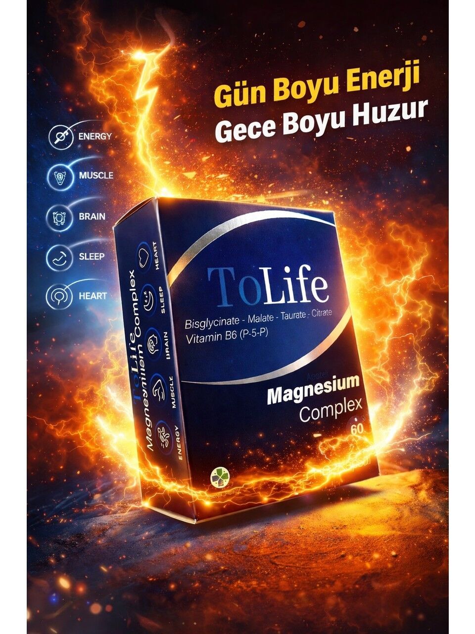 TOLİFE APOTEK MAGNESİUM COMPLEX (BİSGLİSİNAT-SİTRAT-TAURAT-MALAT) VE B6 (P5P) 60 KAPSÜL
