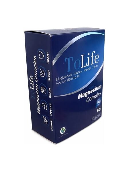 TOLİFE APOTEK MAGNESİUM COMPLEX (BİSGLİSİNAT-SİTRAT-TAURAT-MALAT) VE B6 (P5P) 60 KAPSÜL