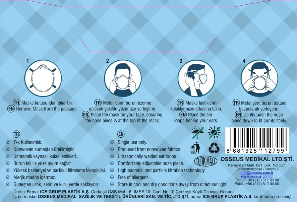 Mask-19 Non-Steril Tek Kullanımlık Yüz Maskesi Beyaz - 10 Adet
