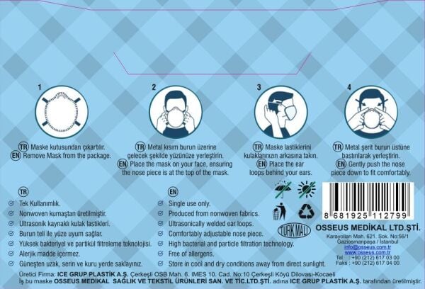 Mask-19 Non-Steril Tek Kullanımlık Yüz Maskesi Beyaz (10 Adet)