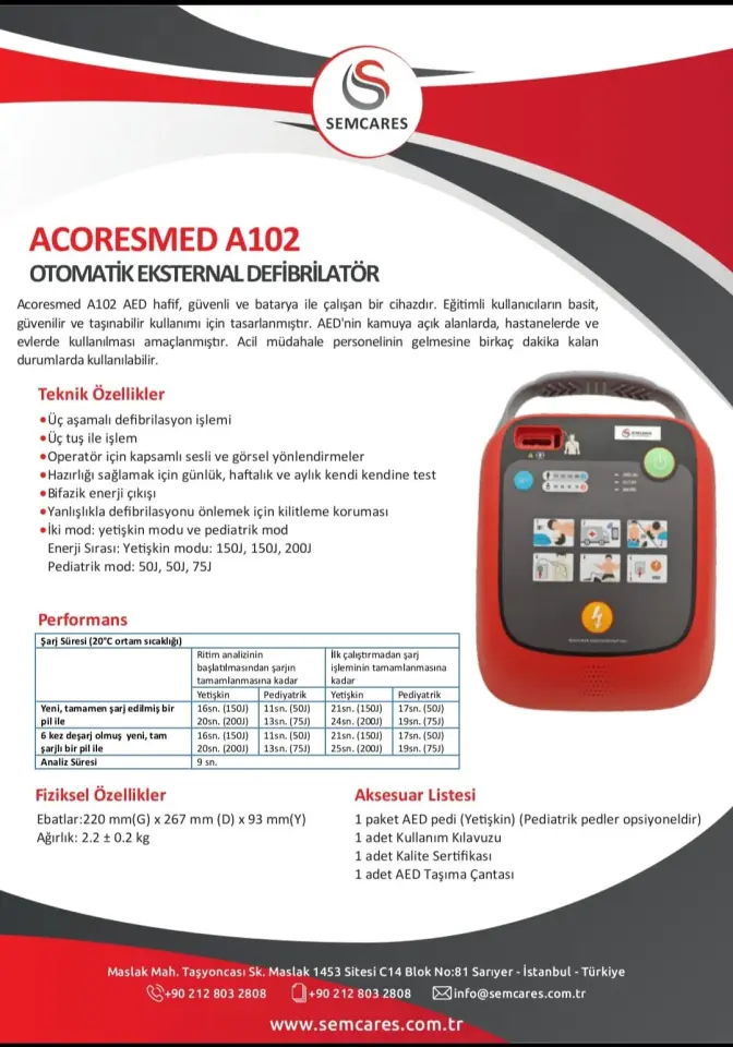 ACORESMED A102 OTOMATIK EKSTERNAL DEFIBRILATOR (AED/OED) - YARI OTOMATIK