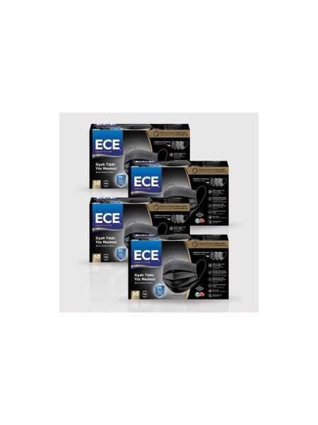 ECE 4 KATLI (MELTBLOWN) MASKE  LASTİKLİ (50 Lİ) SİYAH (4 KUTU)