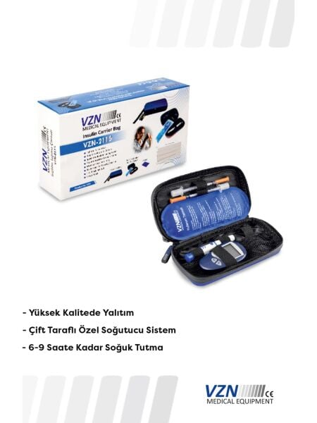 Vzn Insülin Taşıma Çantası YBH-2115 Çift Taraflı Soğutucu Sistem ile 12-18 Saat Soğuk Tutma