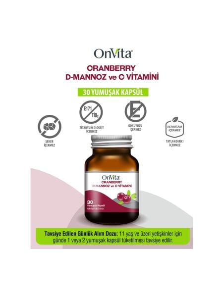 Onvita Cranberry D-Mannoz ve C Vitamini 30 Yumuşak Kapsül