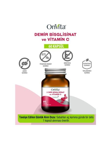 Onvita Demir Bisglisinat & Vitamin C  60 Kapsül