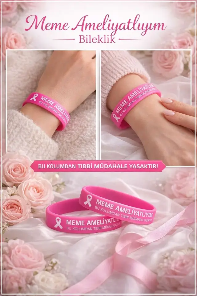 Silikon Meme Kanseri Farkındalık Bilekliği - Lenf Ödem Bilekliği - Uyarı Bilekliği 1 Adet