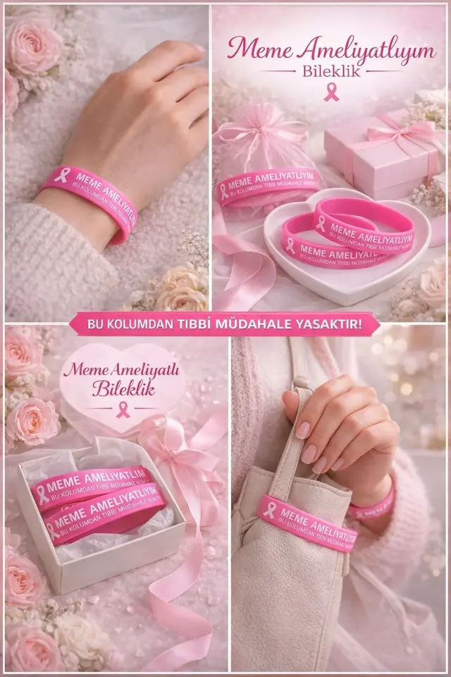 FİXFLEX SİLİKON MEME KANSERİ FARKINDALIK BİLEKLİĞİ - LENF ÖDEM BİLEKLİĞİ - UYARI BİLEKLİĞİ