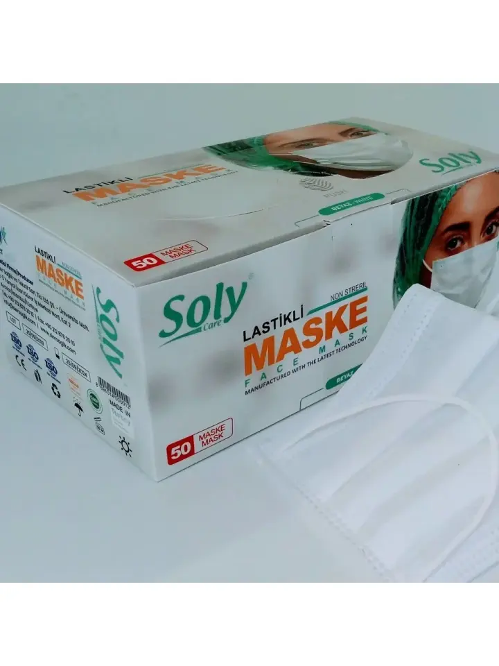 Soly Maske 3 Katlı Lastikli Meltblown 50 adet Beyaz