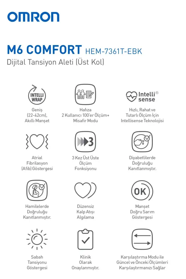 Omron M6 Comfort AFib HEM-7380-E Koldan Ölçer Tansiyon Aleti