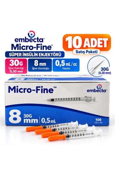 Enjektör 3 Parça Micro-Fine 30G 0,30 mm x 8 mm 0,5 mL 10 Adet