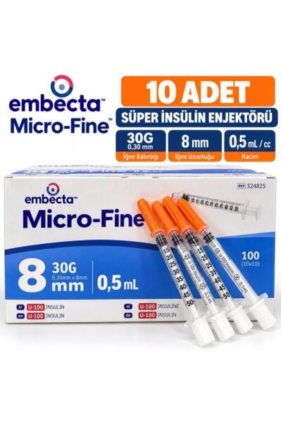 Enjektör 3 Parça Micro-Fine 30G 0,30 mm x 8 mm 0,5 mL 10 Adet