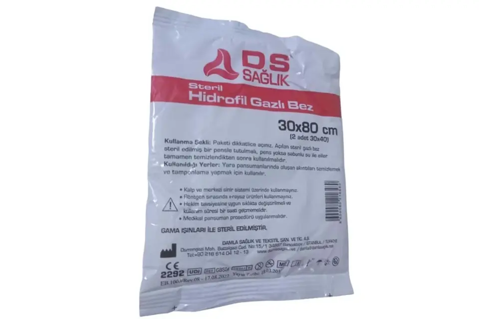 DS Sağlık Hidrofil Gazlı Bez 30x80 Steril (2 Parça)