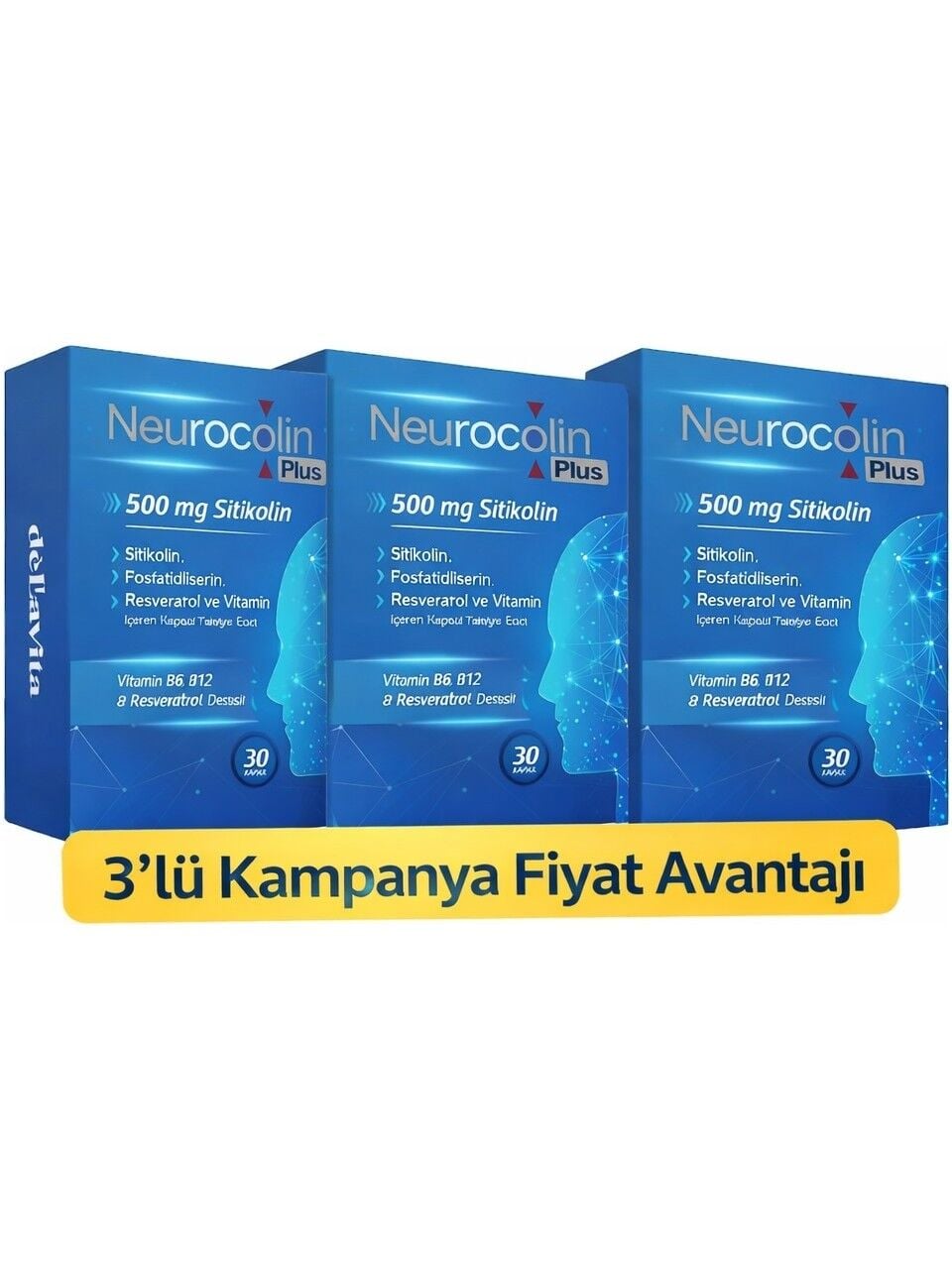 DELLAVİTA NEUROCOLİN PLUS 500MG SİTİKOLİN TAKVİYESİ (3 KUTU) EKO SET
