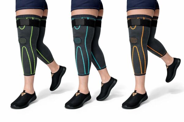 FixFlex Kompresyon Destekli Kaymaz Ağrı Azaltıcı Diz Koruyucu Sıcak Tutan Dizlik Lüks Örgü (Gri/Mavi) (1 Adet) 4XL